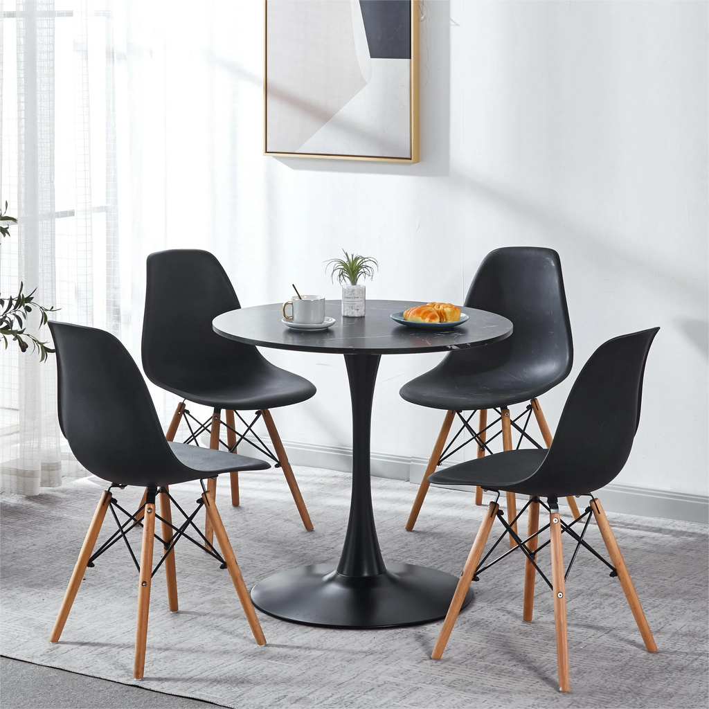 31.5" Wood Mid-century Dining Table with Marble Top E41610
