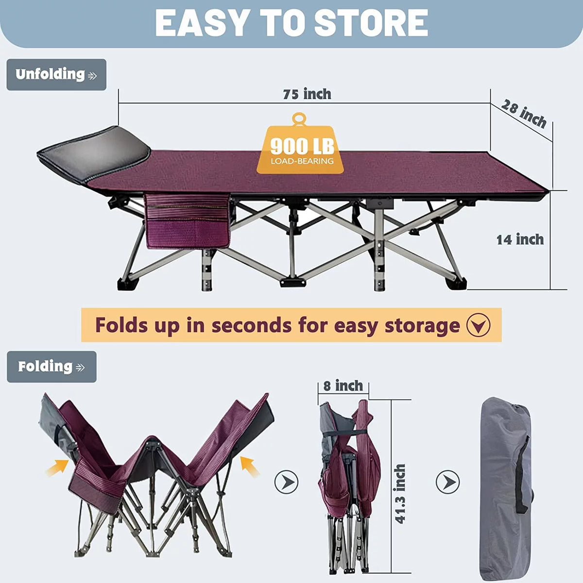 Camping Cot with Detachable Mattress and Carry Bag T919