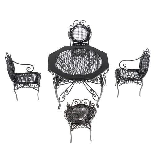 1/12 Scale Black Octagonal Table Chairs Furniture Set X6145