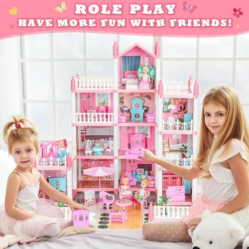 4-Story 11 Rooms Dollhouse with 4 Dolls and Furniture Set W407