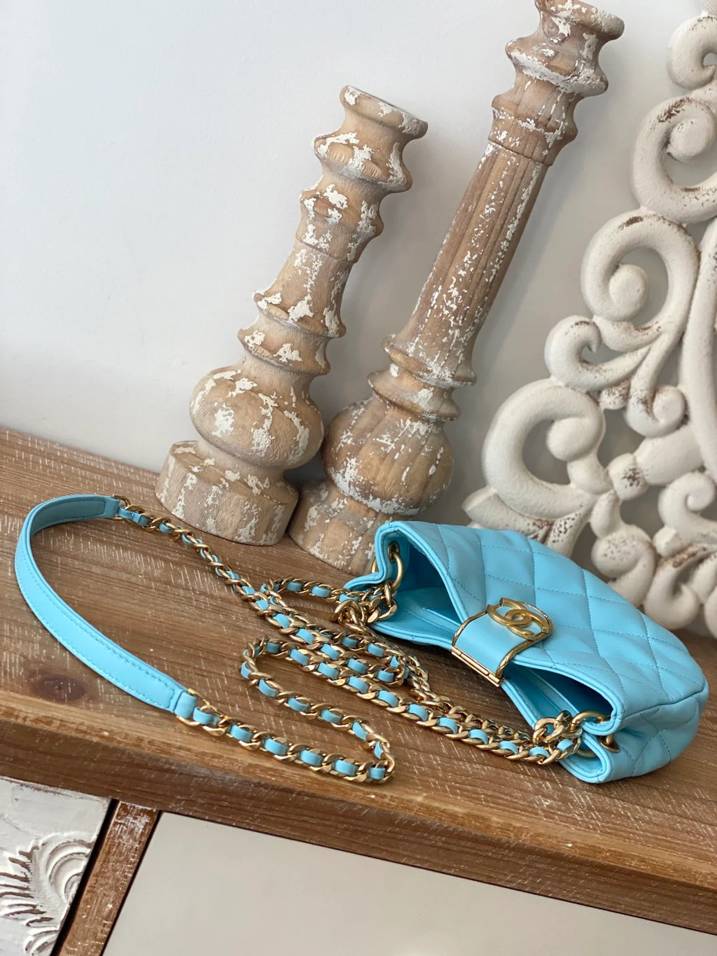 Small Hobo Bag Gold Hardware Blue P6061