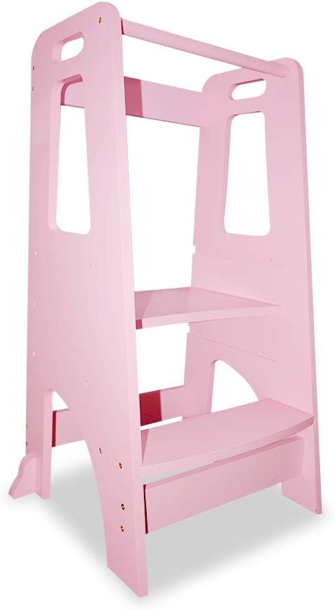 White Height Adjustable Wooden Toddler Step Stool J3142