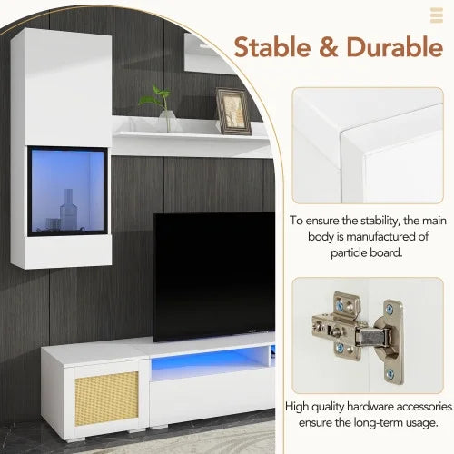 Rattan Style 7 Pieces Floating TV Console Table O89224