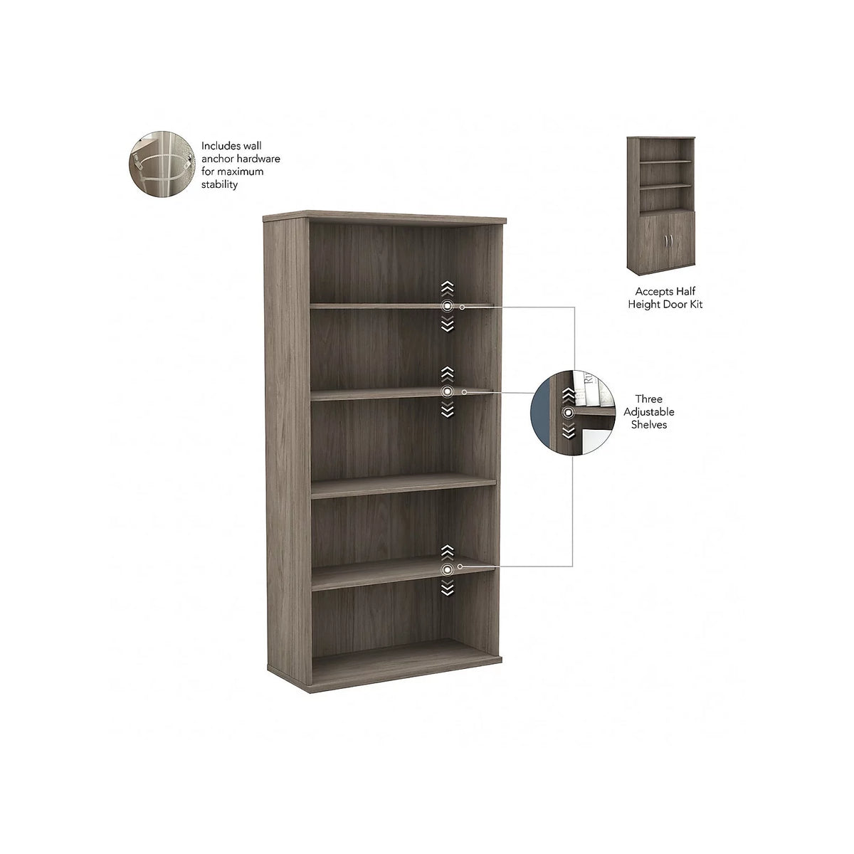 Tall 5 Shelf Bookcase with Doors H405