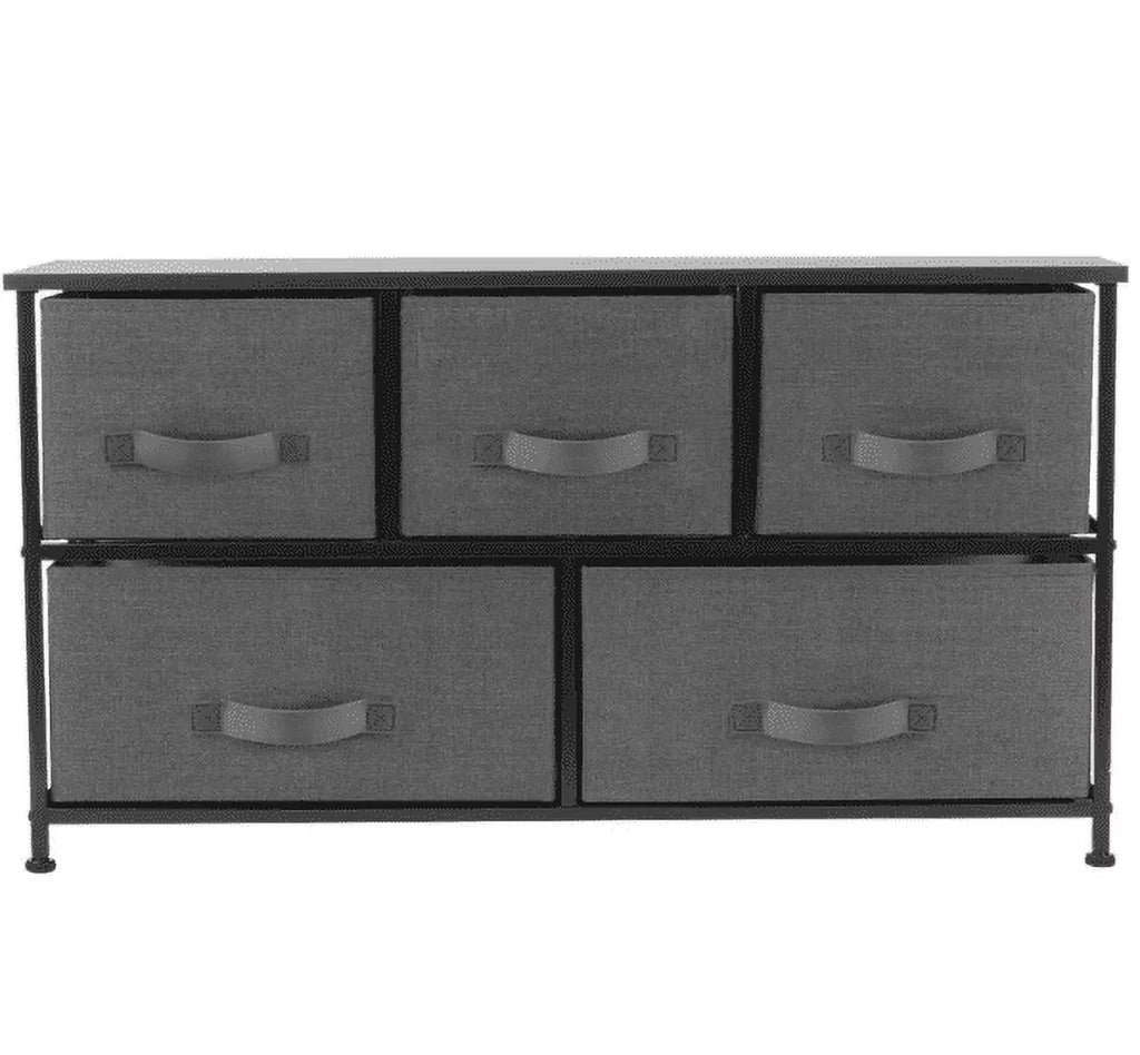 5 Drawer Fabric Dresser with Steel Frame and Wood Top D723