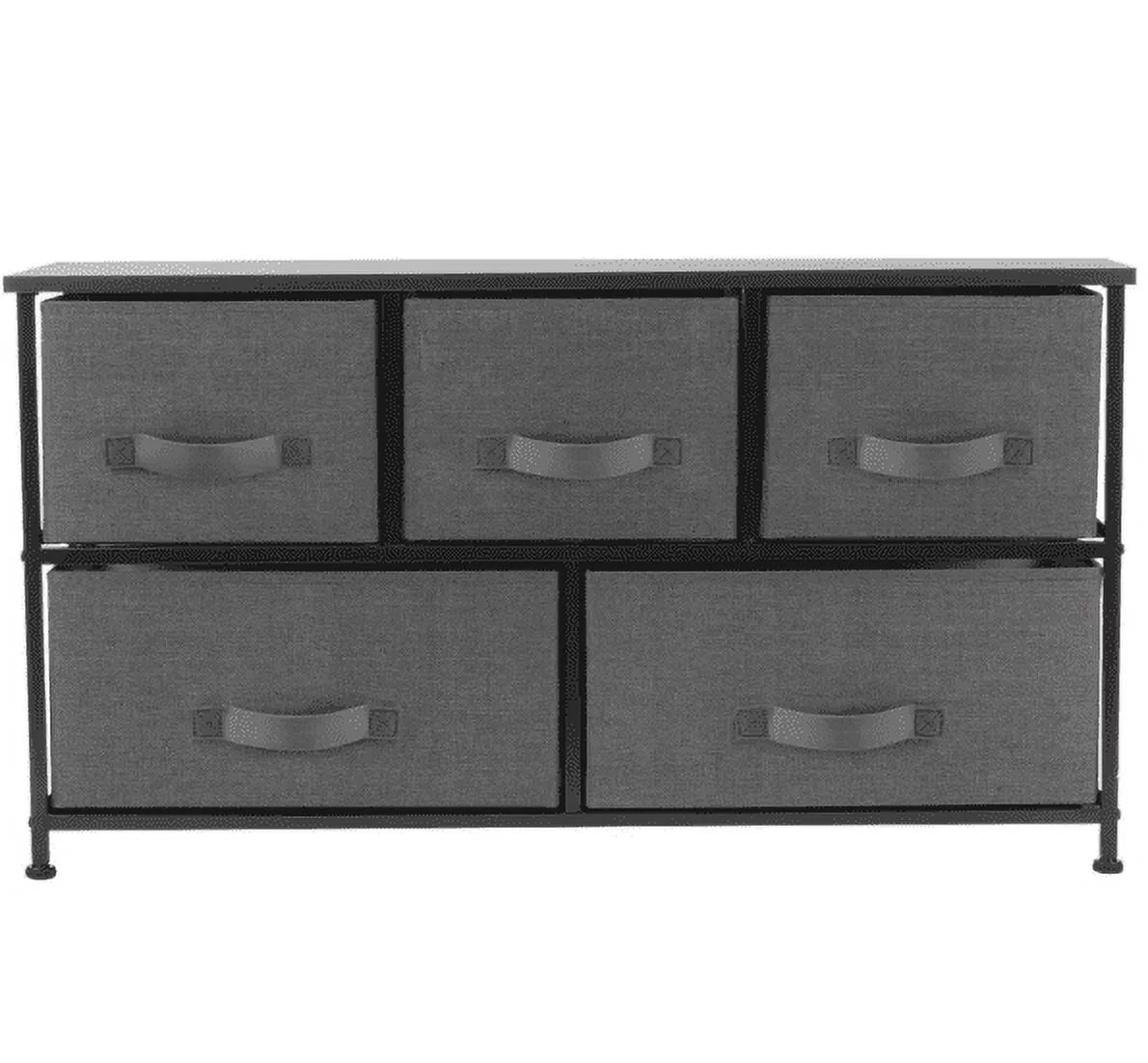 5 Drawer Fabric Dresser with Steel Frame and Wood Top D723