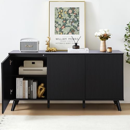 Walnut 3 Door Fluted Sideboard Buffet Cabinet J6118