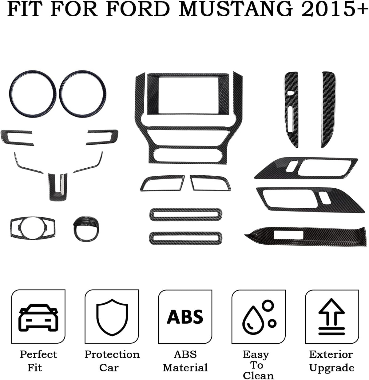 20 PCS Carbon Fiber Grain Interior Trim Cover Kit U613336