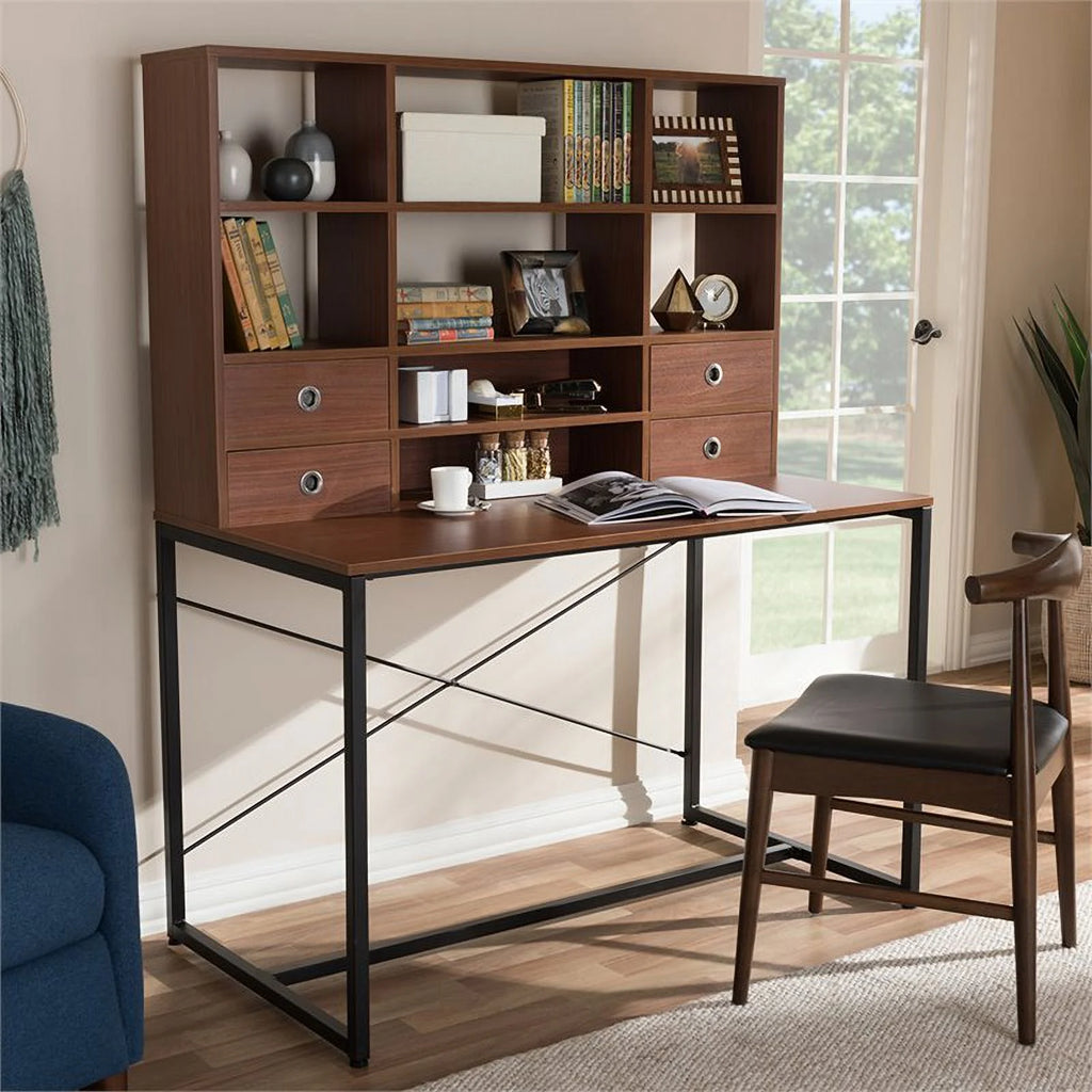 Writing Desk with Bookcase Hutch in Light Brown R8265