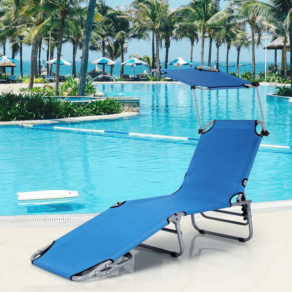 Beige Foldable Lounge Chair with Sun Shade H5471