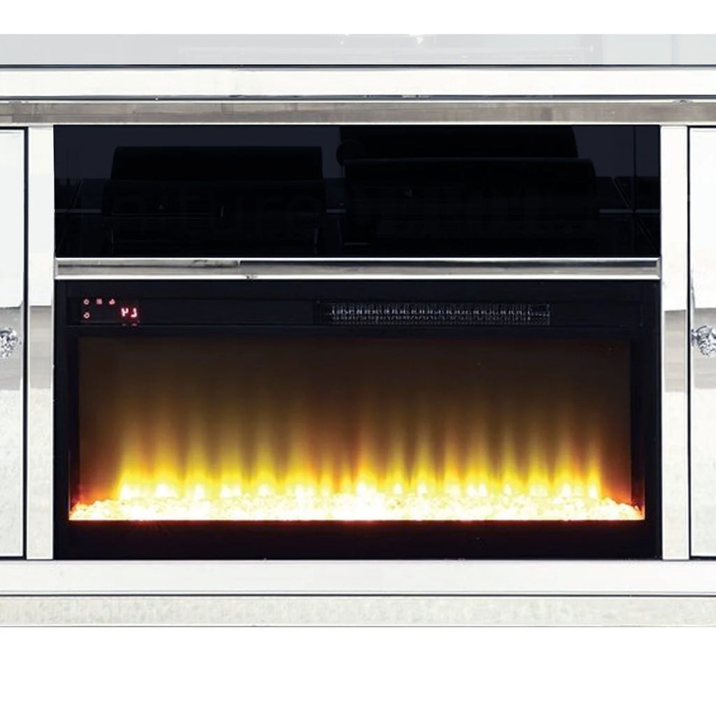 Mirrored TV Stand with Fireplace and 2 Storage Doors E71505