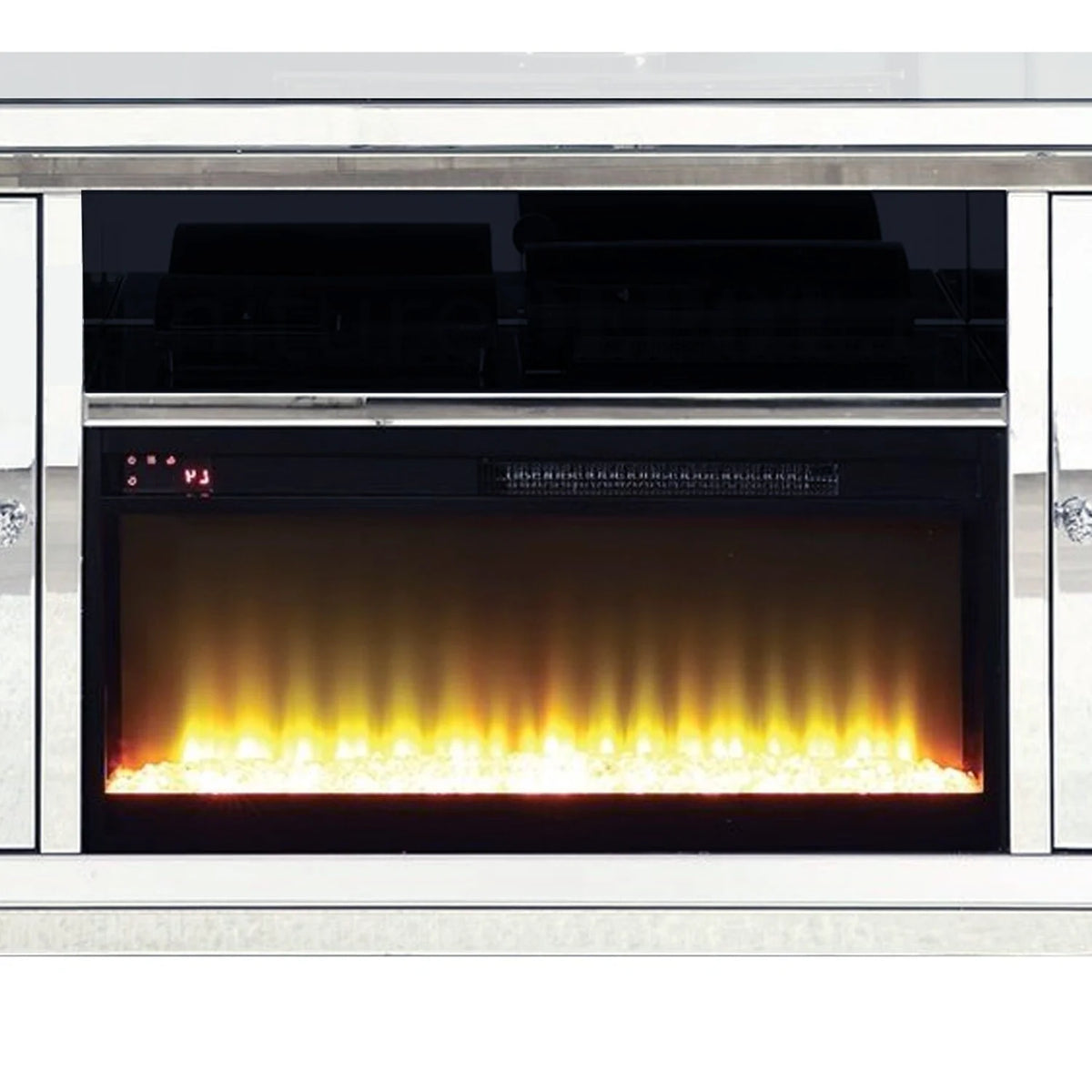 Mirrored TV Stand with Fireplace and 2 Storage Doors E71505