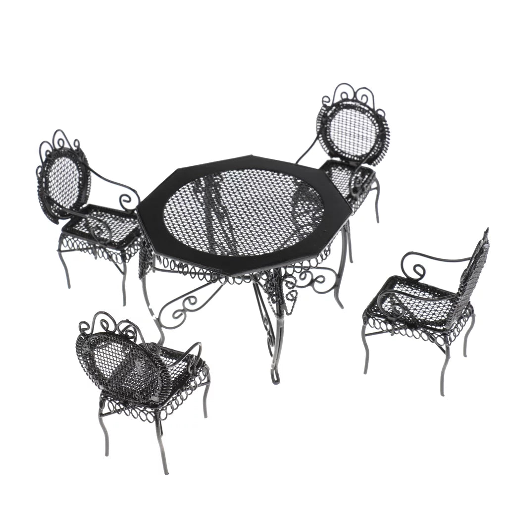 1/12 Scale Black Octagonal Table Chairs Furniture Set X6145