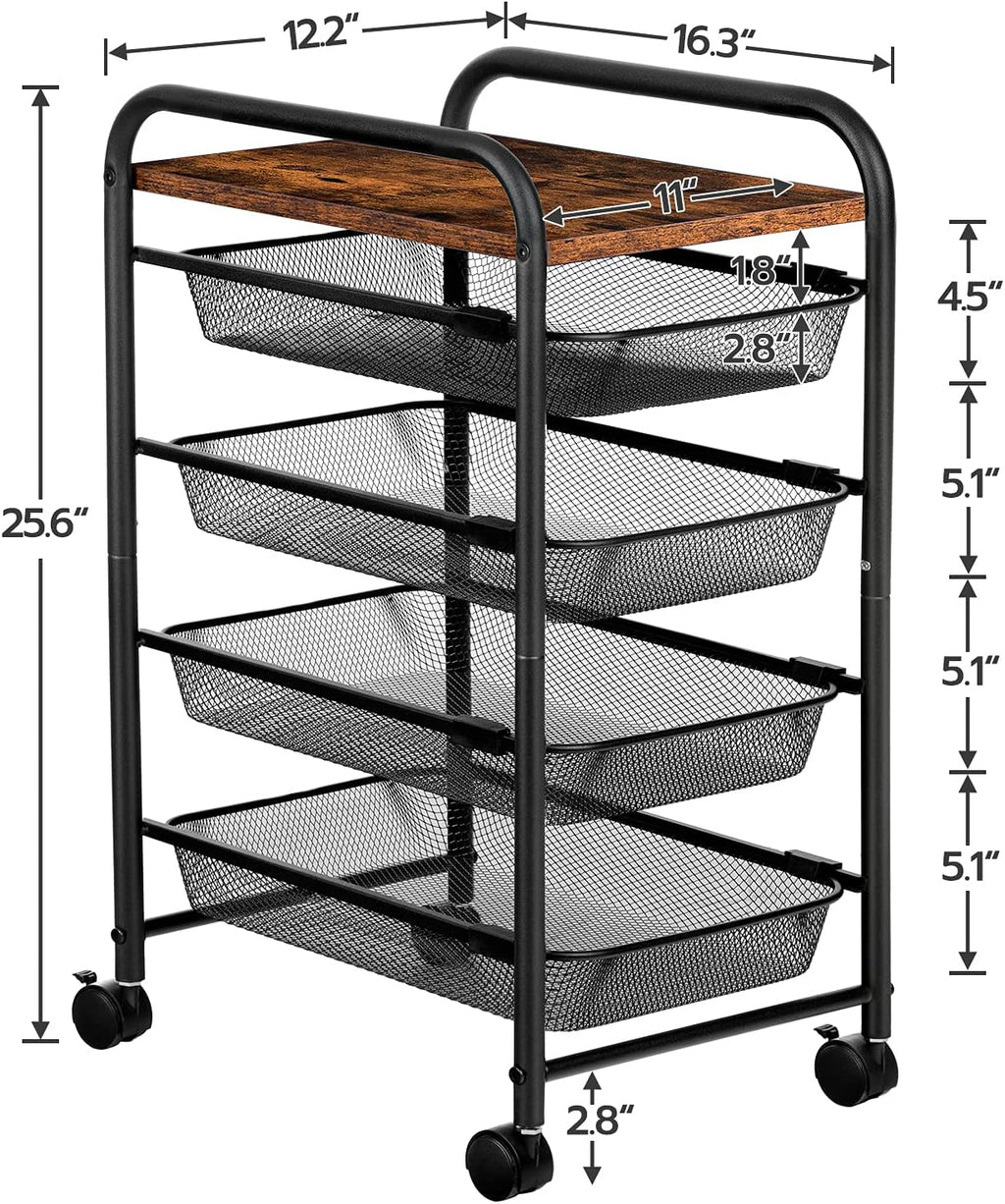 5 Tier Rolling Cart with Mesh Drawers and Wheels K9848