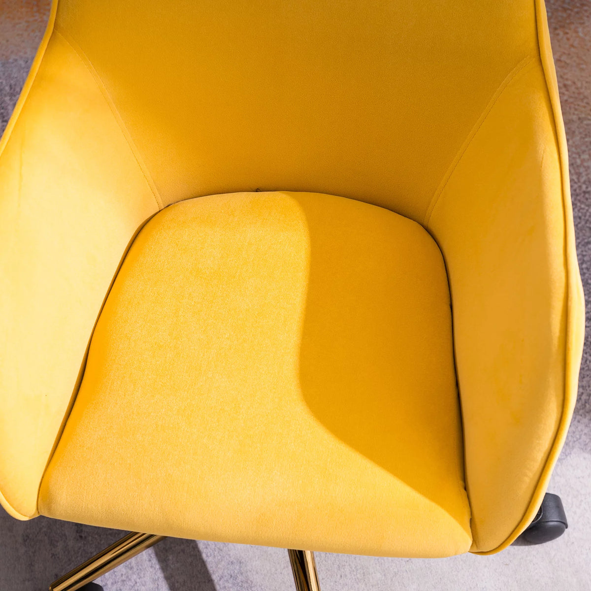 Yellow Velvet Adjustable Height Office Chair with Gold Metal Legs and Wheels E149