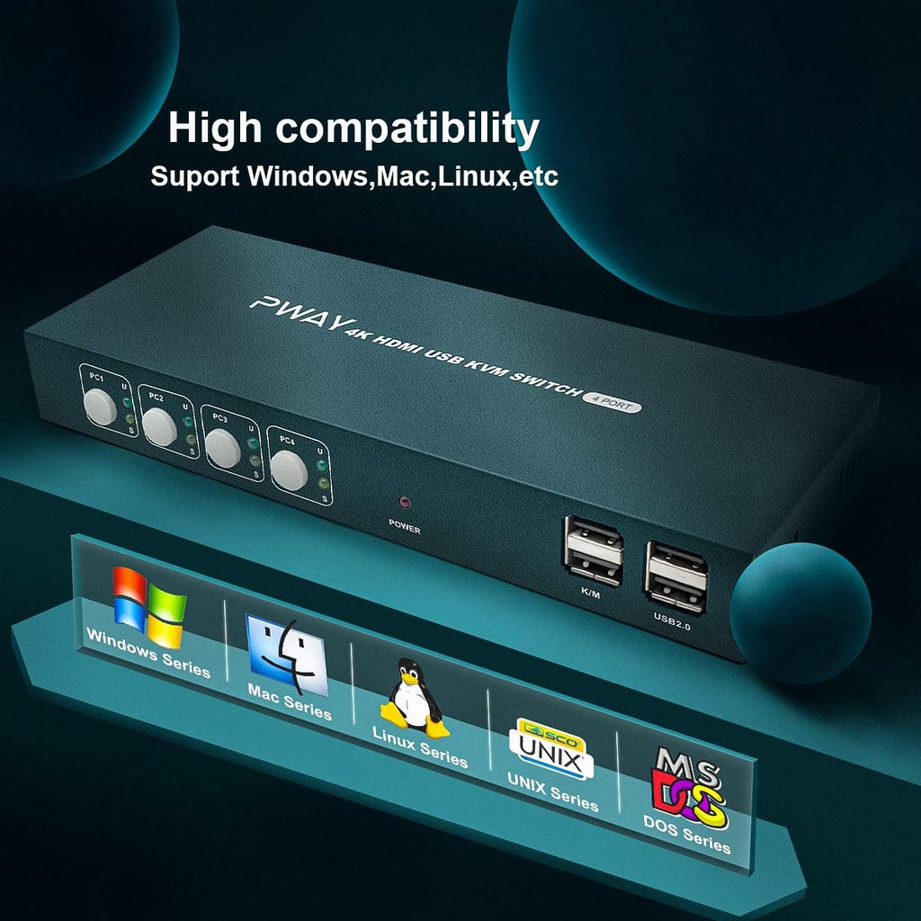 4 Port 4K@30Hz HDMI KVM Switch with HDMI and USB Cables Z13080