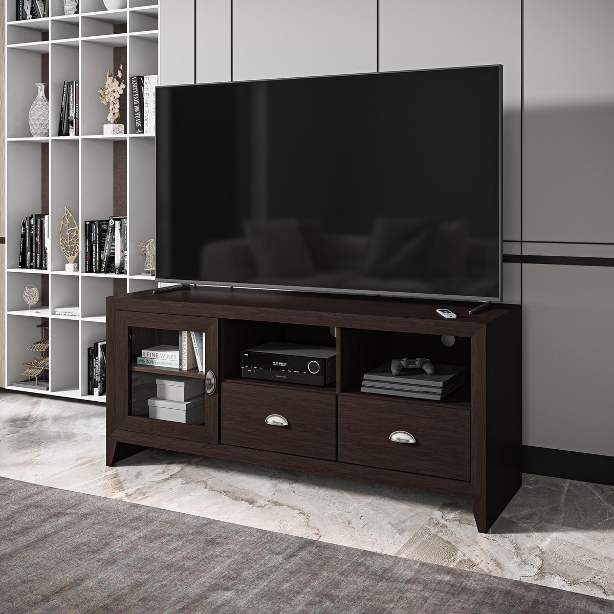 55" Modern TV Stand with Storage, Wenge Brown S8863