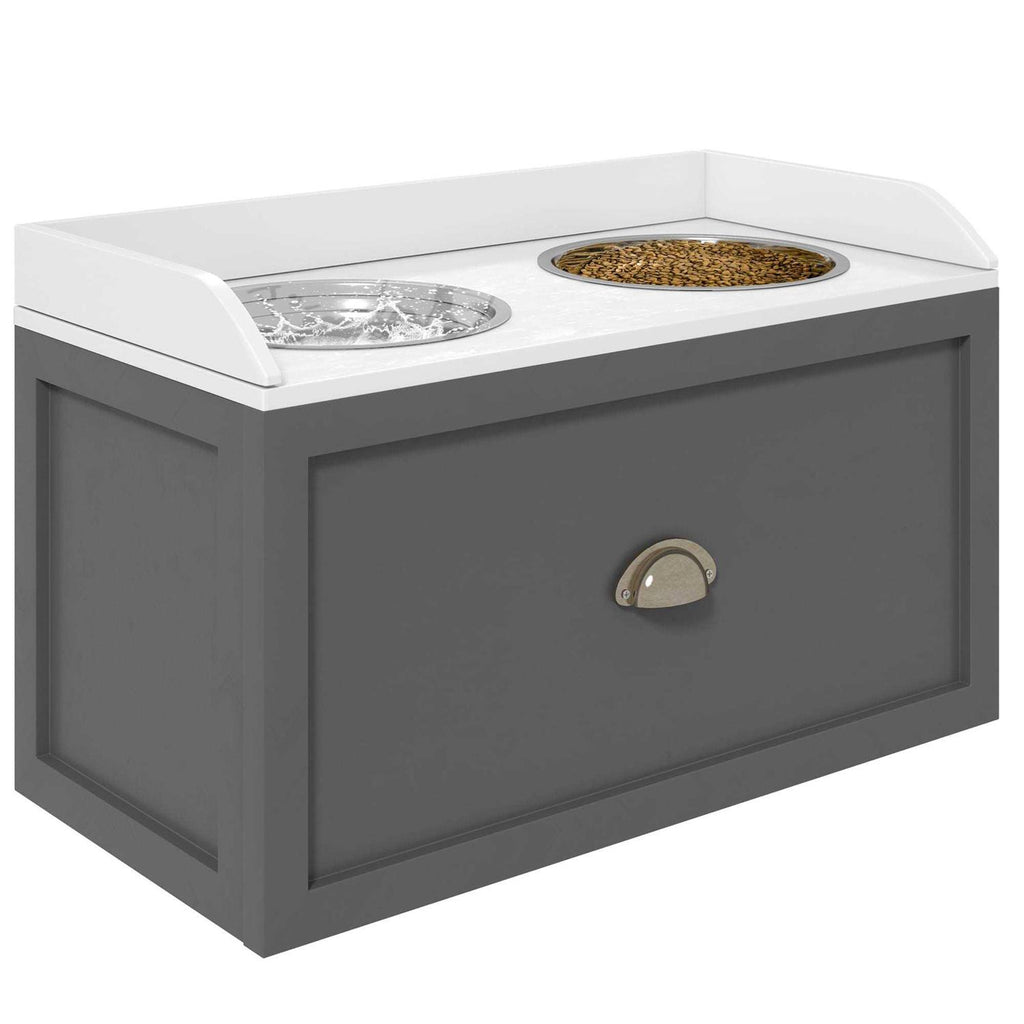 Large Elevated Dog Bowls with Storage Drawer O651