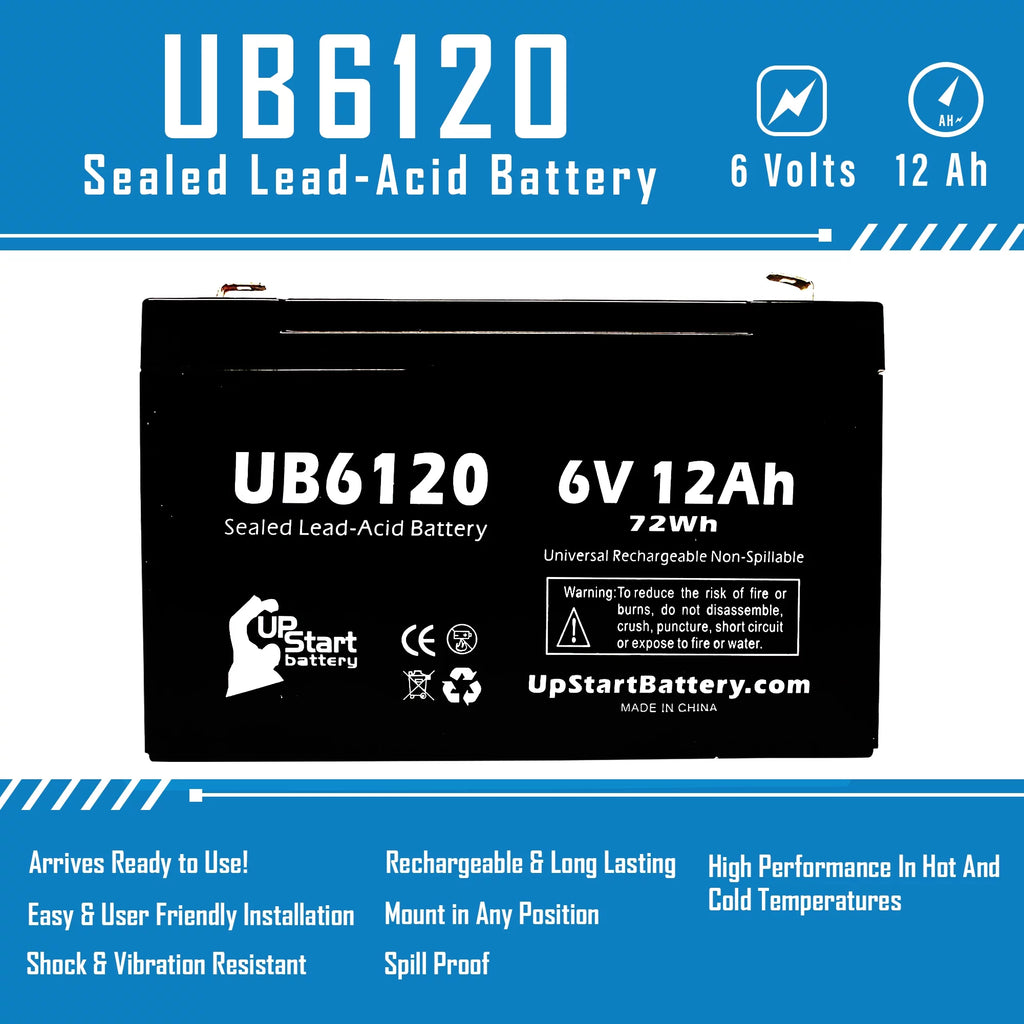 6V 12Ah Sealed Lead Acid Battery with F1 to F2 Terminal Adapters U825684