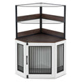 Corner Dog Crate Furniture with Glass Shelves Wooden Dog Kennel with Door Q7767