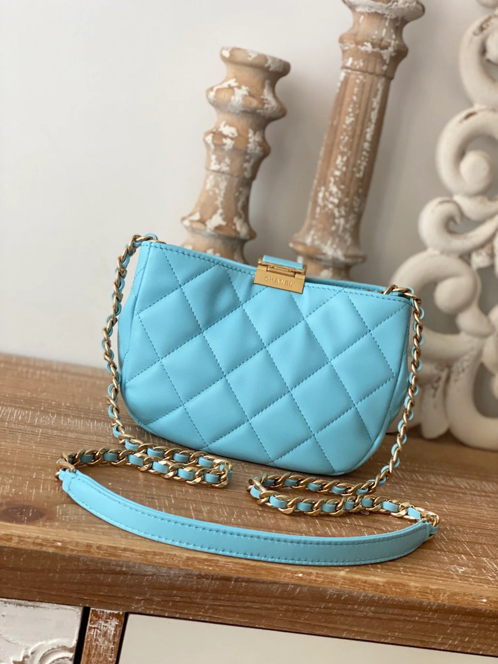Small Hobo Bag Gold Hardware Blue P6061