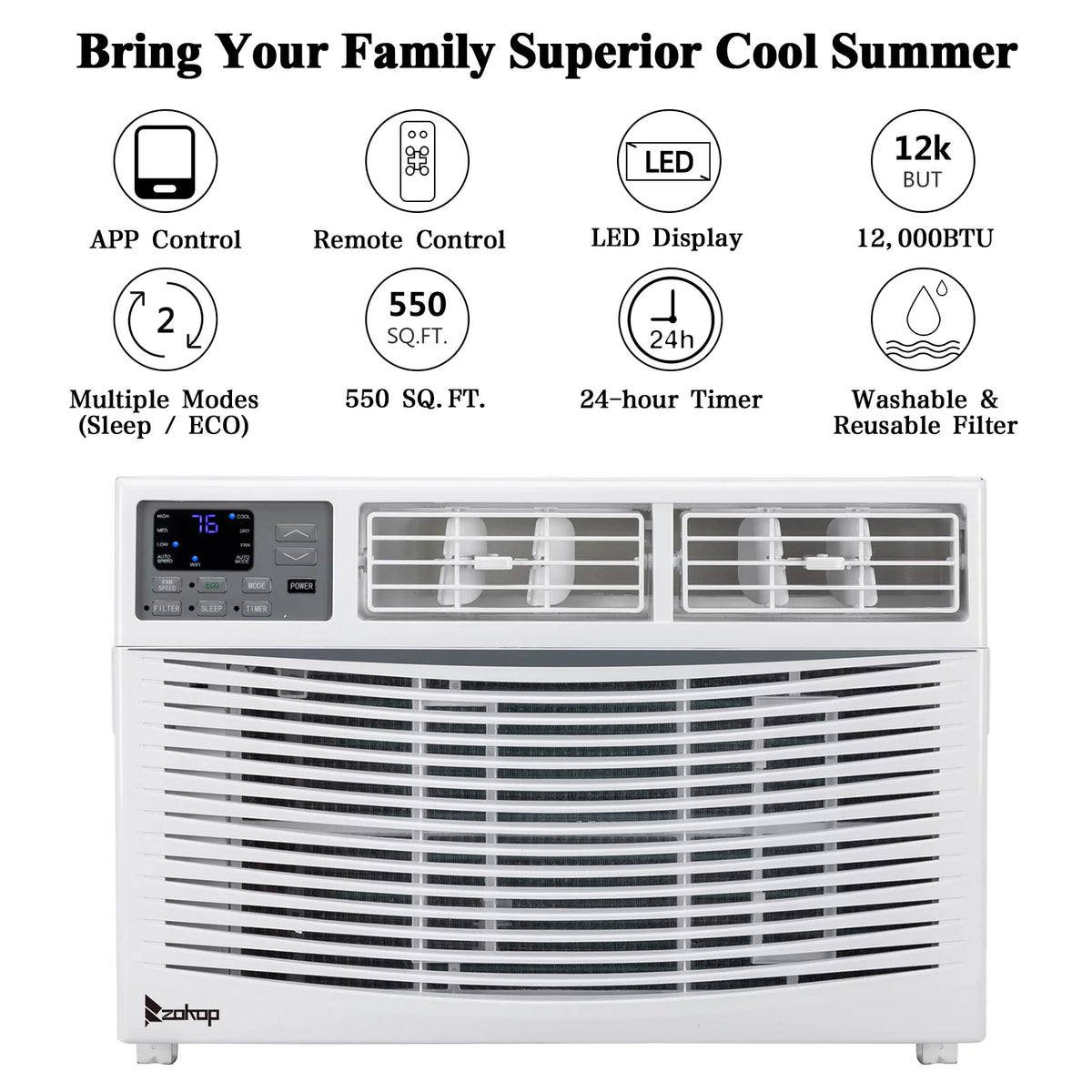 12000BTU 110V Window-Mounted Remote Control Air Conditioner, White Q2098