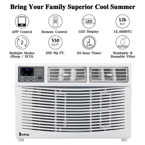 12000BTU 110V Window-Mounted Remote Control Air Conditioner, White Q2098