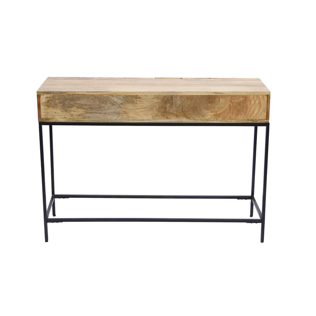 Brown Mango Wood and Metal Console Table with Two Drawers P89789