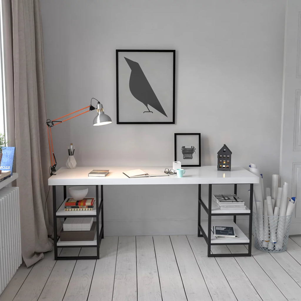 White 60" Wood Top Computer Desk B7890