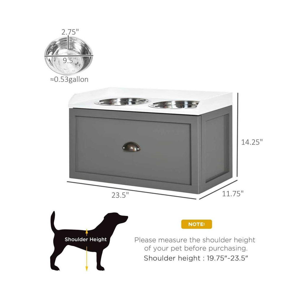 Large Elevated Dog Bowls with Storage Drawer O651