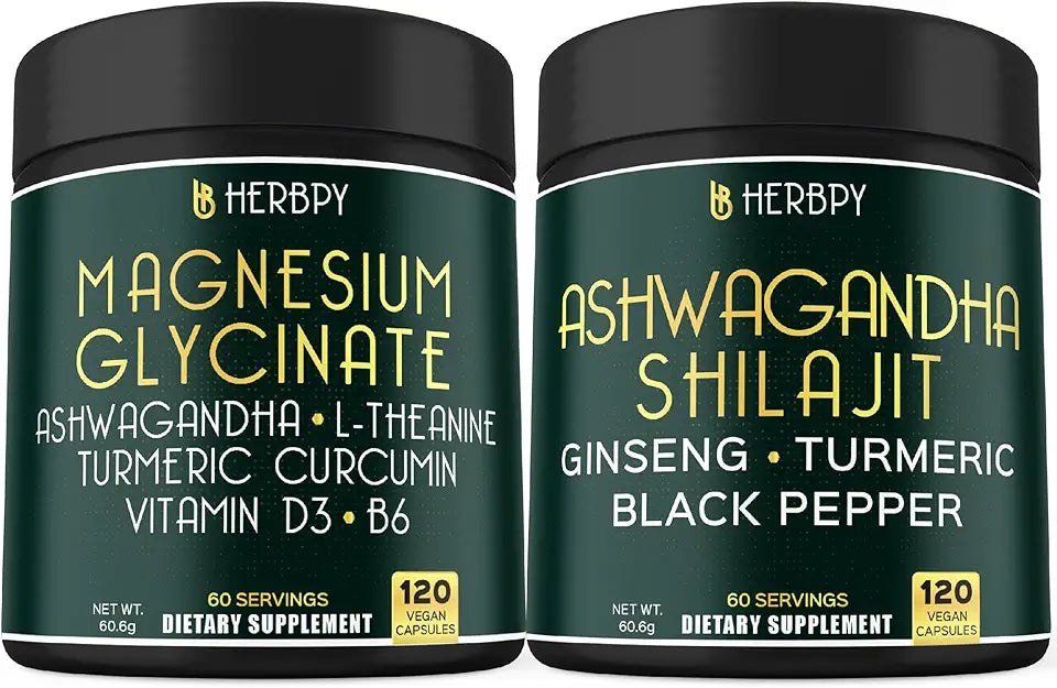6in1 Magnesium Glycinate & 5in1 Ashwagandha Shilajit Supplements Y668