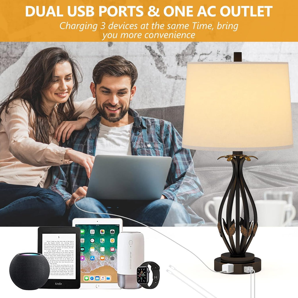 Table Lamp Set of 2, 3 Way Dimmable Touch with Dual USB Ports and AC Outlet P40251