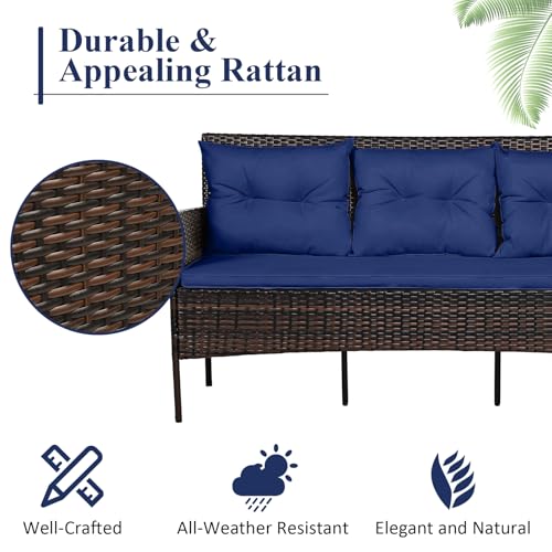 3 Pieces PE Rattan Wicker Patio Conversation Set with Cushions and Tempered Glass Coffee Table F84711