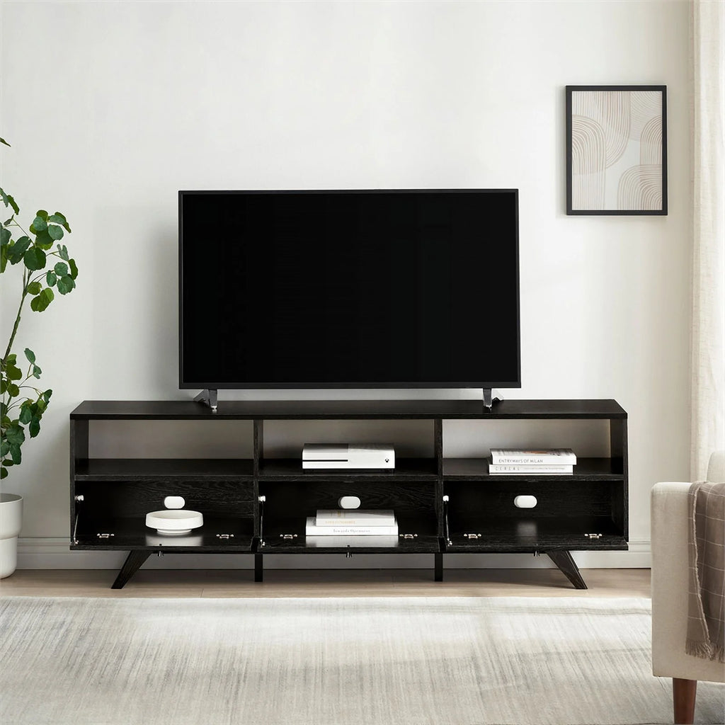 70" Black Wood TV Stand with Storage V814