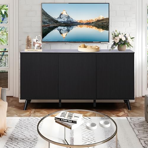 Walnut 3 Door Fluted Sideboard Buffet Cabinet J6118