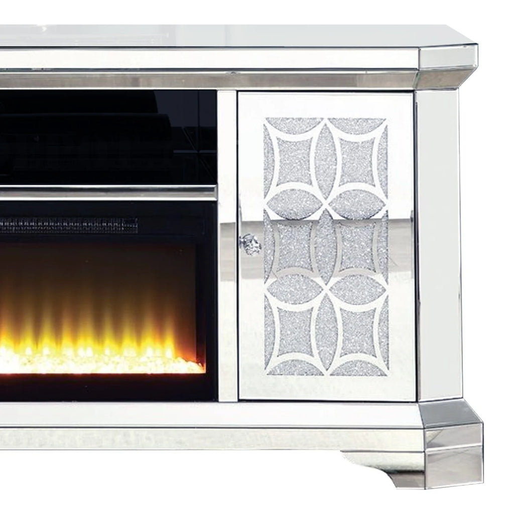 Mirrored TV Stand with Fireplace and 2 Storage Doors E71505