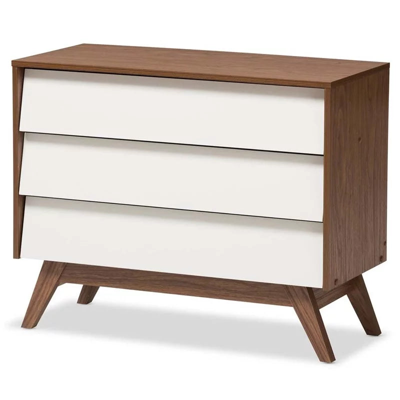 3 Piece Bedroom Set with Chest and 2 Nightstands in White and Walnut L4628
