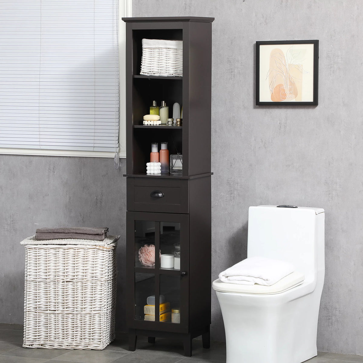 Slim Bathroom Storage Cabinet Linen Tower Brown S777