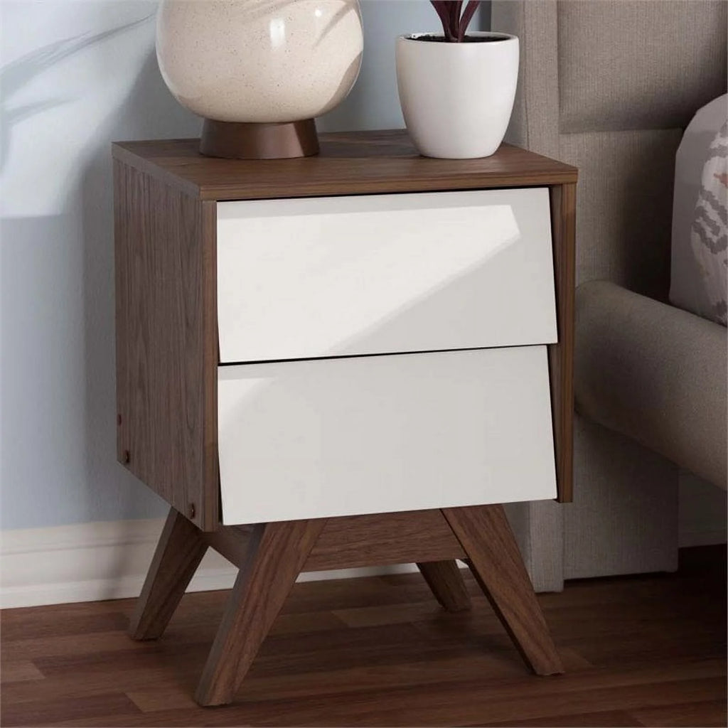 3 Piece Bedroom Set with Chest and 2 Nightstands in White and Walnut L4628