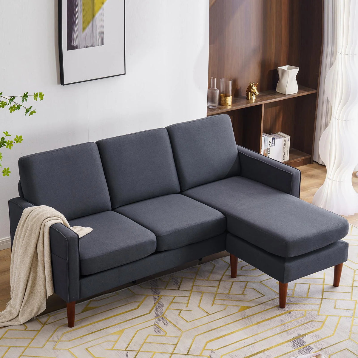 L Shaped Linen Fabric Convertible Sectional Sofa I922861