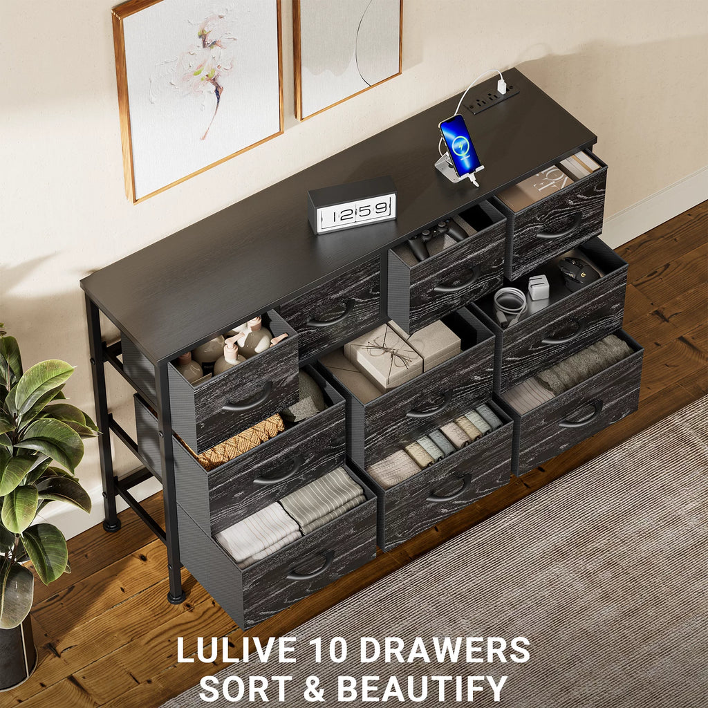 10 Drawer Dresser TV Stand with Power Outlet O114073
