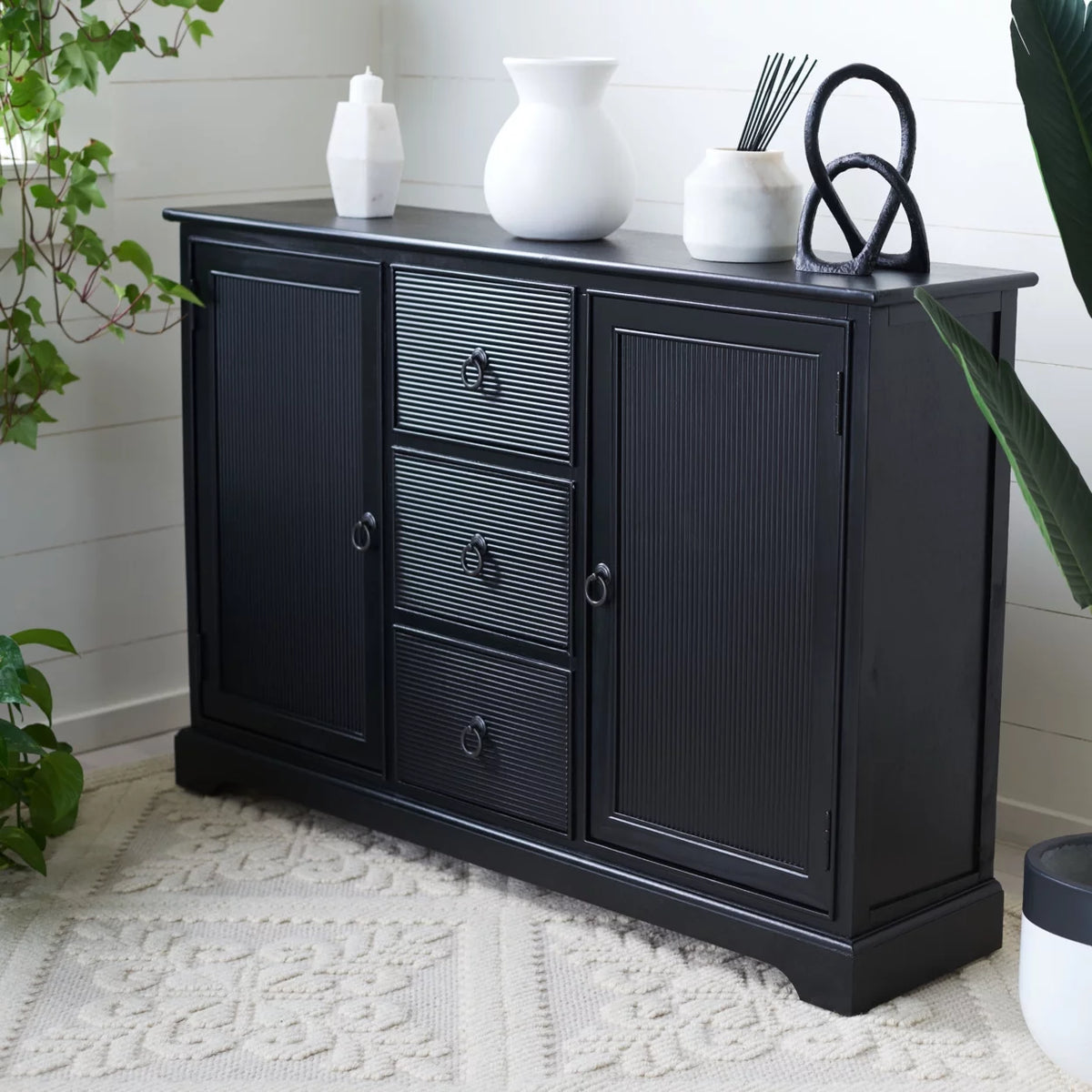 Black Wood Console Table with Drawer B38379