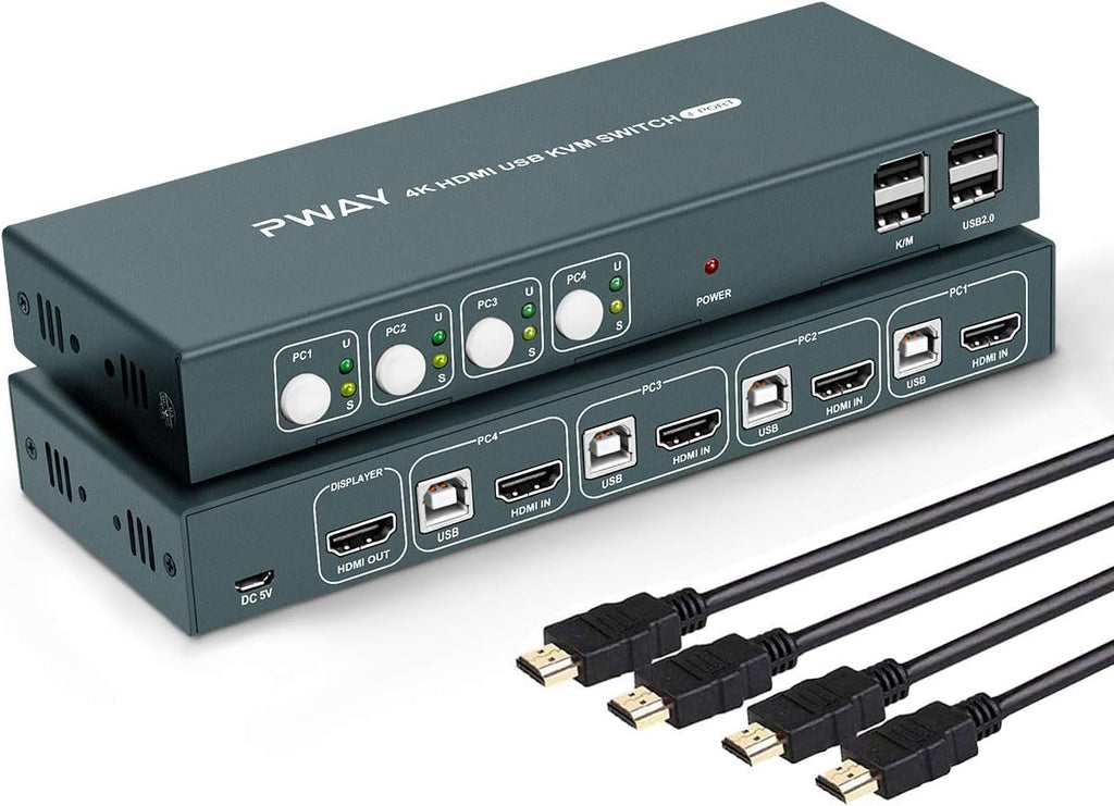 4 Port 4K@30Hz HDMI KVM Switch with HDMI and USB Cables Z13080