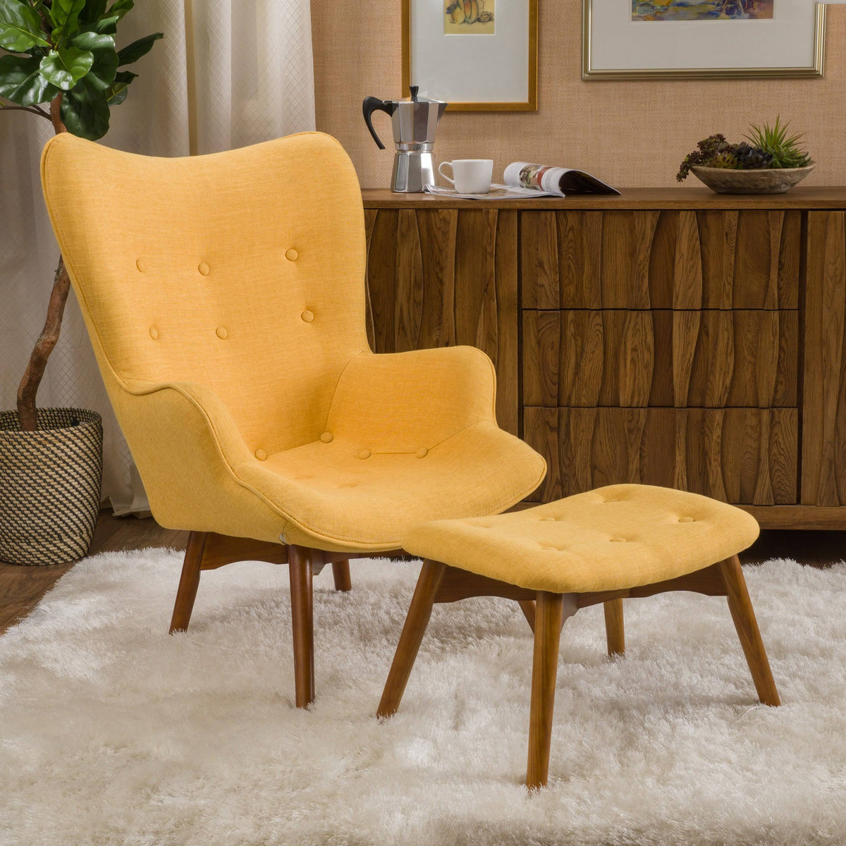 Mid Century Modern Contour Chair with Footstool Z349070