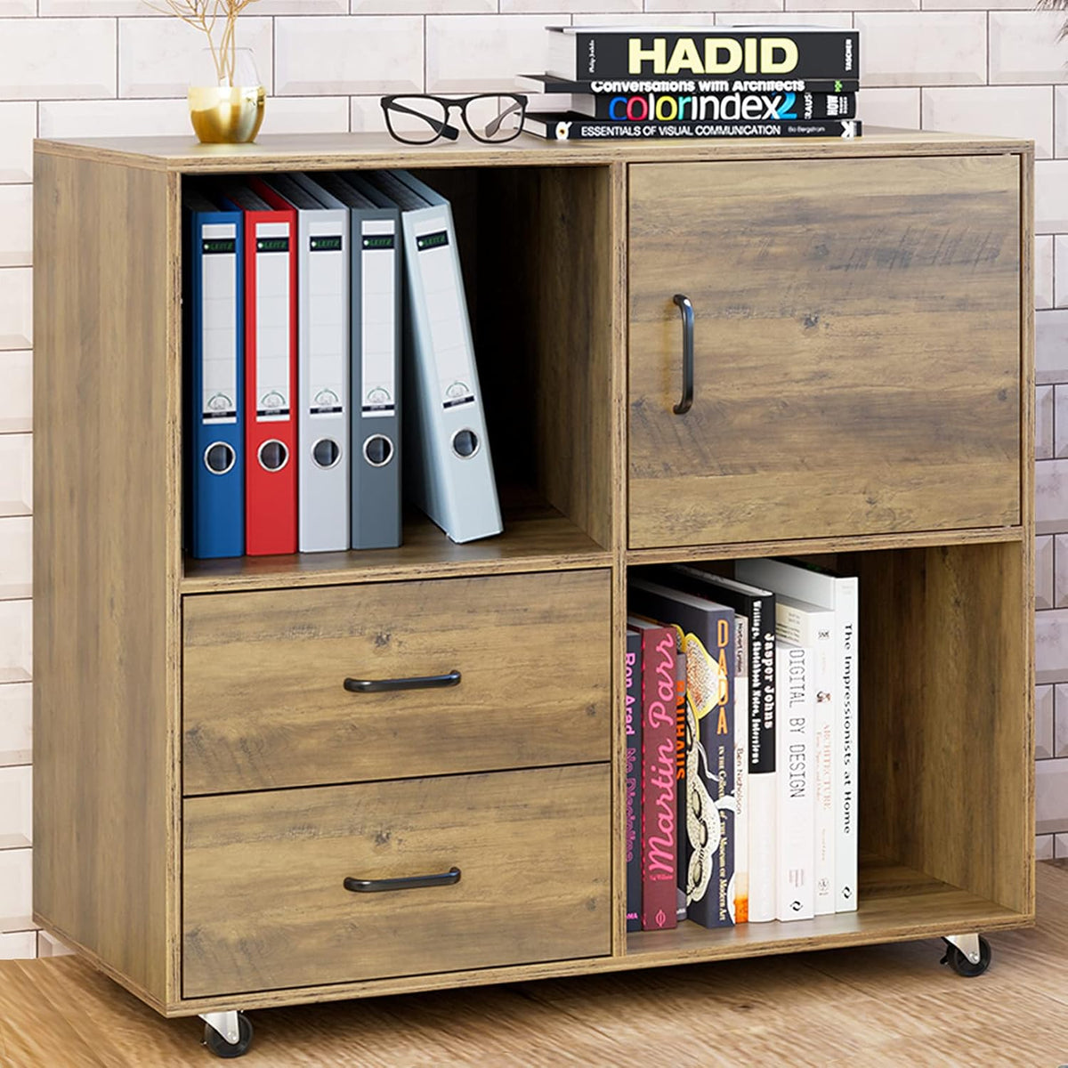 2 Drawer Wood Mobile File Cabinet with Door U272213