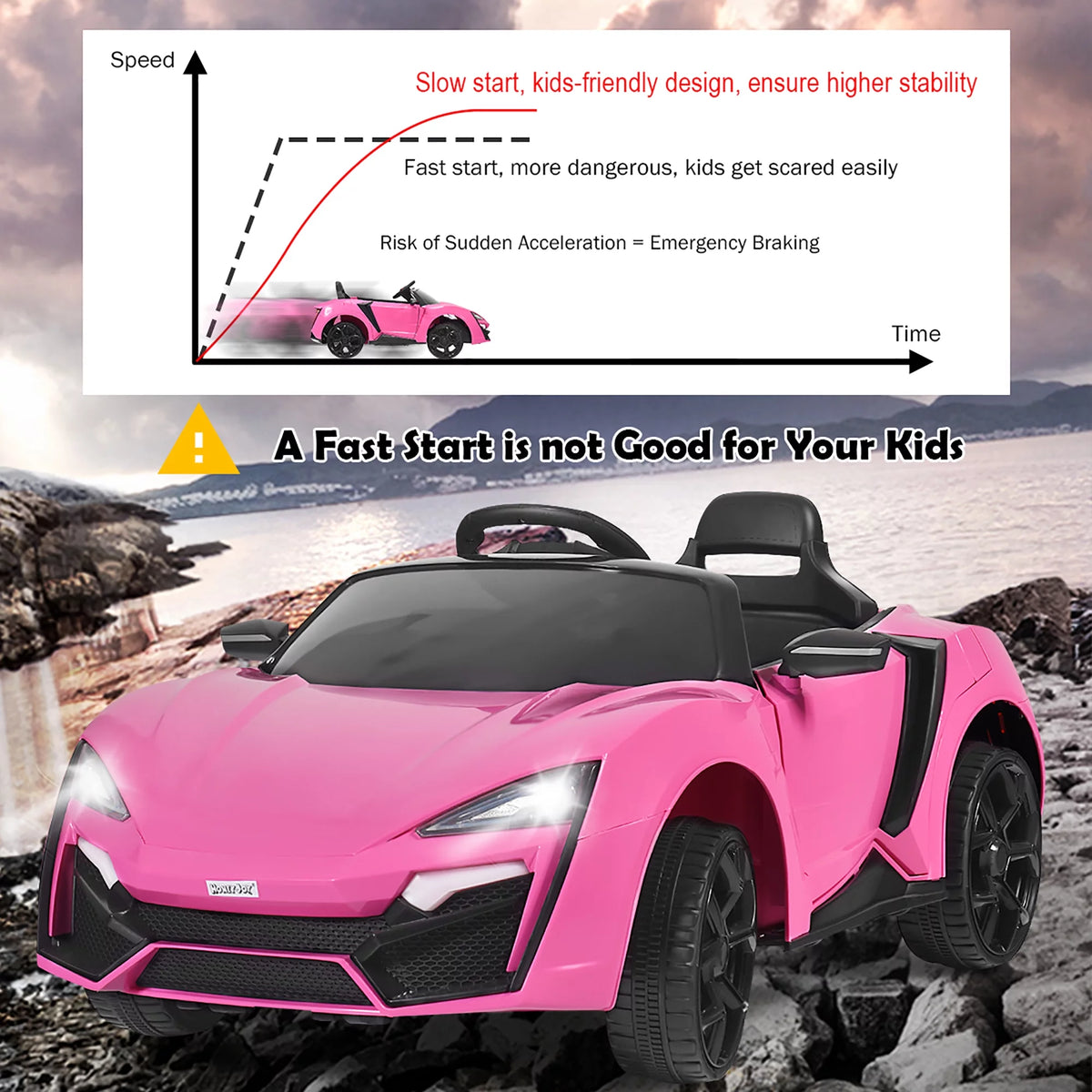 12V Kids Ride On Car with Lights MP3 Openable Doors Pink Z860