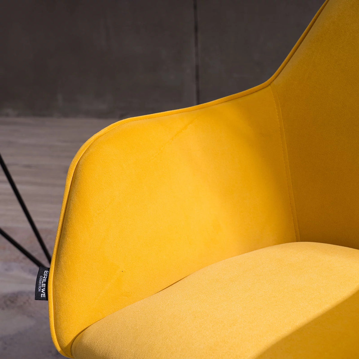 Yellow Velvet Adjustable Height Office Chair with Gold Metal Legs and Wheels E149