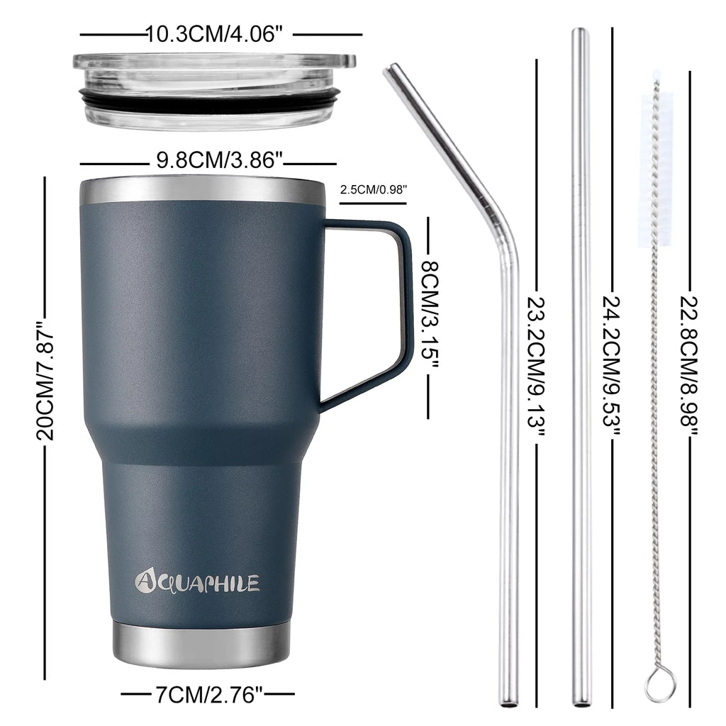 30oz Light Blue Stainless Steel Insulated Coffee Mug with Handle Q1283