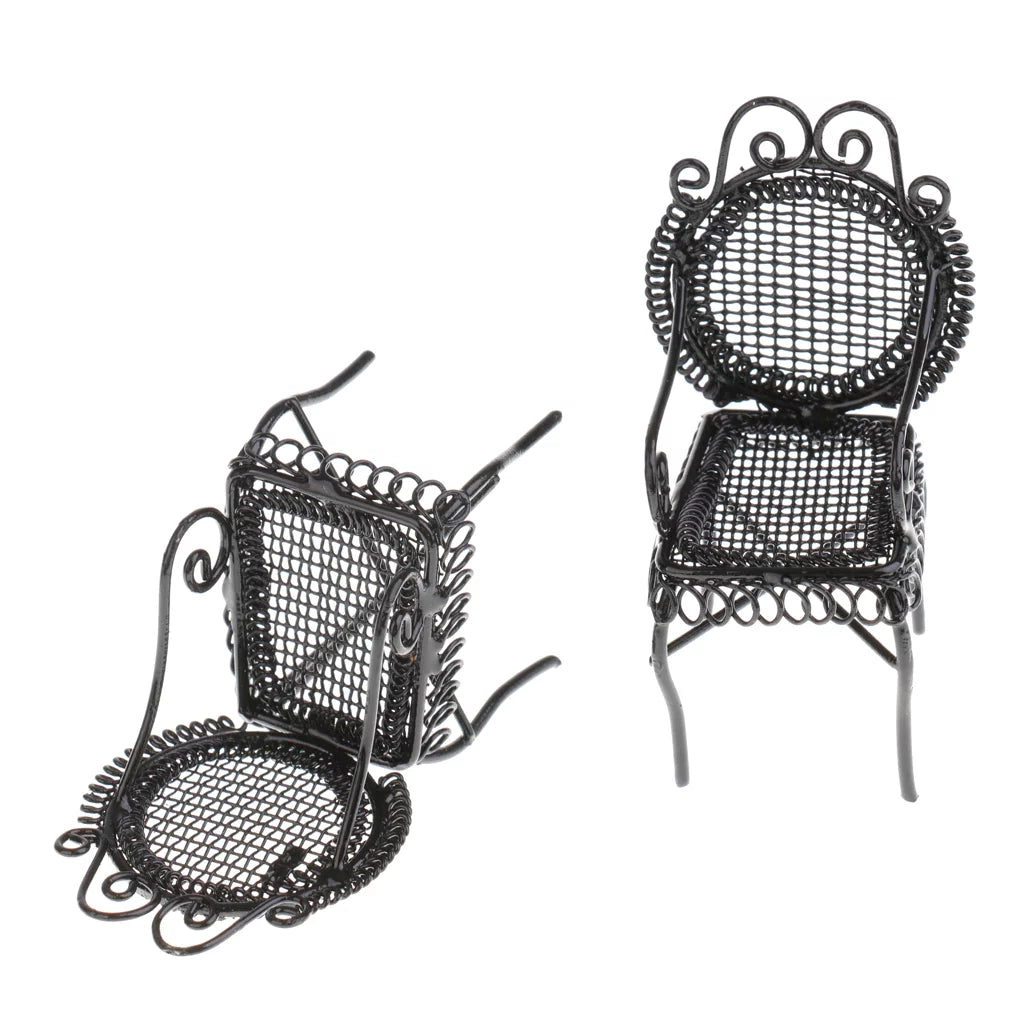 1/12 Scale Black Octagonal Table Chairs Furniture Set X6145