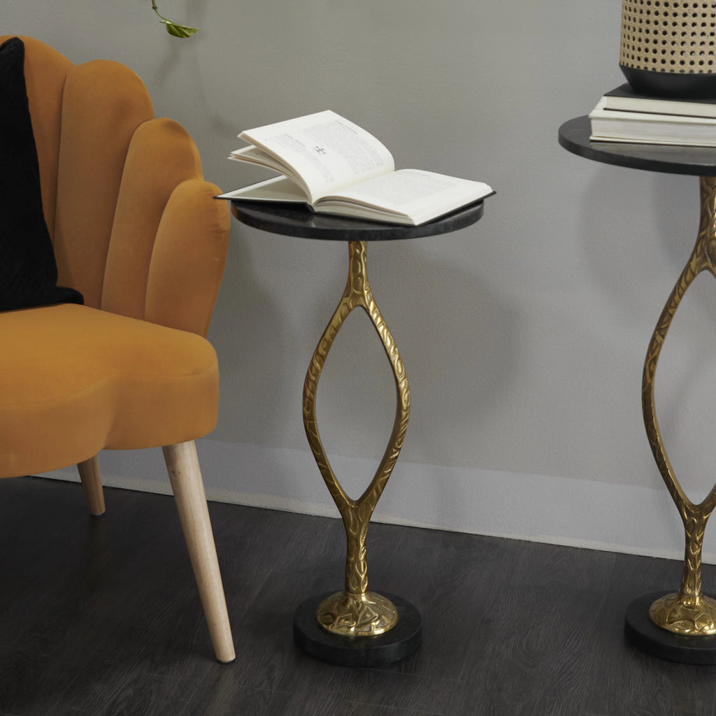 Gold Aluminum Accent Table with Black Marble Base U972684